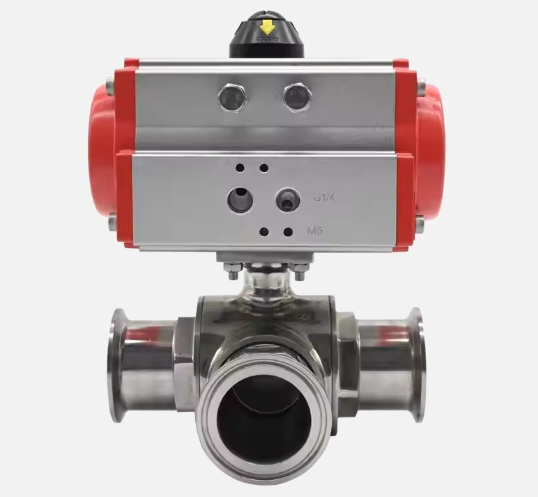 FURUI Pneumatic Double Acting Single Acting 24V 220V AC DC Stainless Steel 304/316 Fast Install Sanitary 3-Way Ball Valve