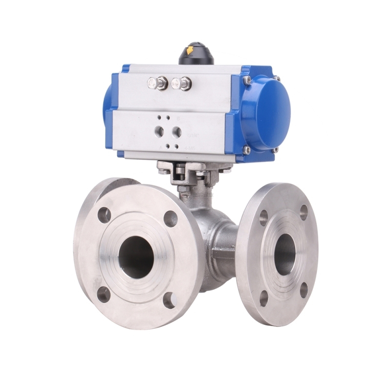 Pneumatic 3-way Flange Ball Valve